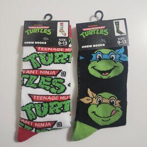 TMNT Logo Character Mens Novelty Crew Socks 2 Pack NWT